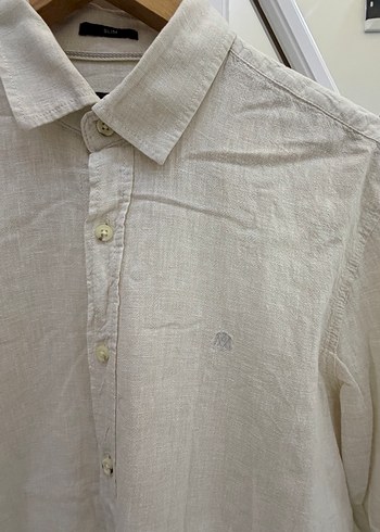 Erkek Beyaz Keten Uzun Kollu Gömlek - Görsel 3