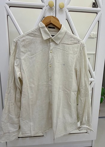 Erkek Beyaz Keten Uzun Kollu Gömlek - Görsel 2