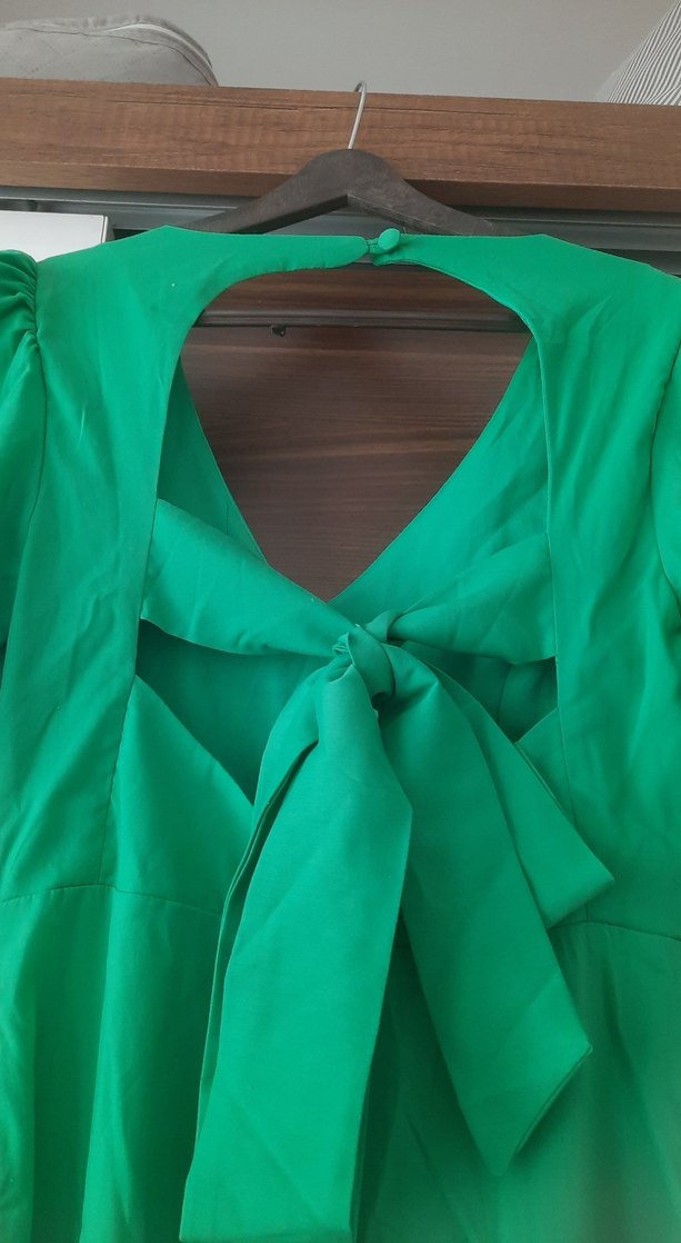 Yeşil Renkli V Yaka Kadın Elbise - Görsel 2