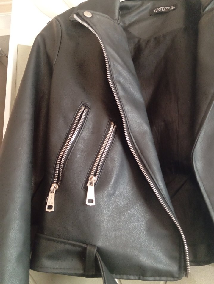 Siyah Deri Biker Ceket Kadın - Görsel 2