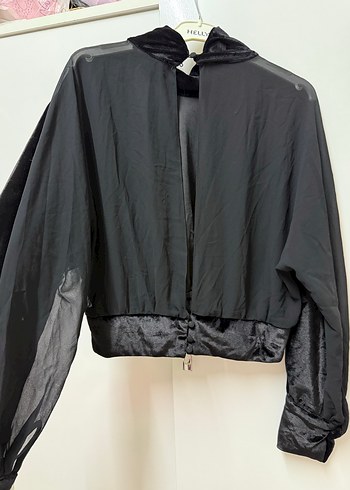 Siyah Uzun Kollu Yüksek Yakalı arkası tül  Gotik Bluz - Görsel 2