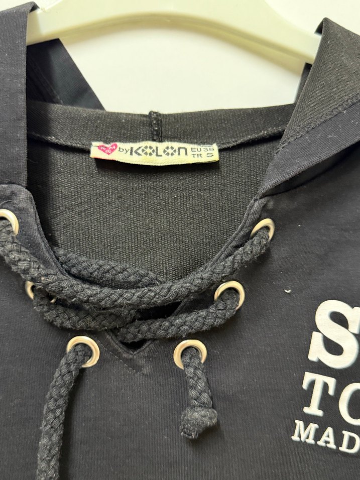 Siyah Baskılı Kemerli Kadın Sweatshirt - Görsel 2