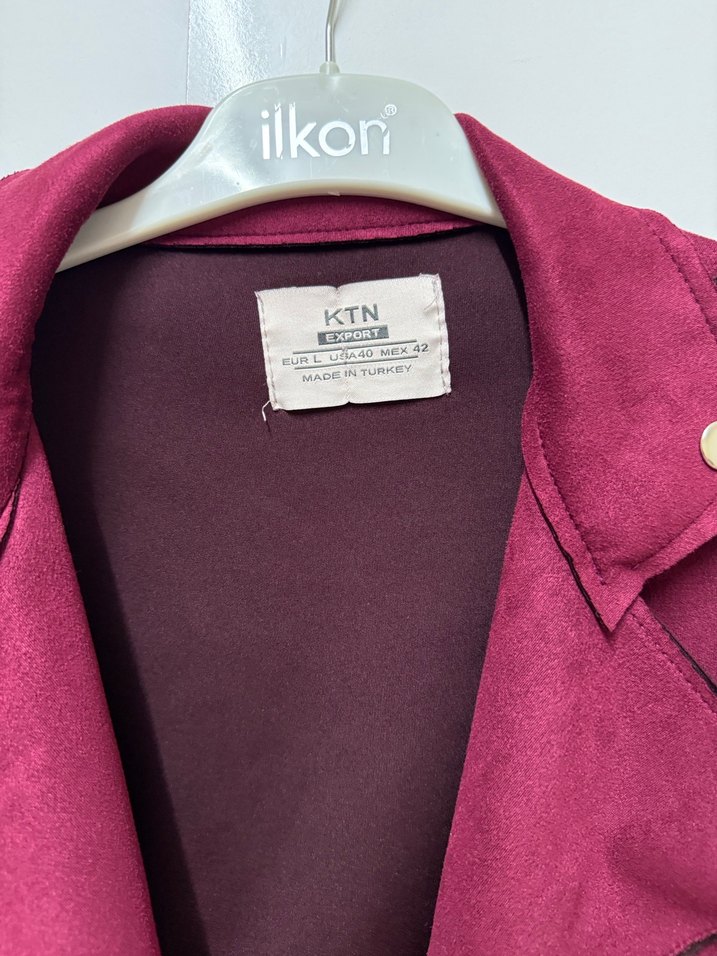 Kadın Bordo Süet Kısa Biker Ceket - Görsel 2