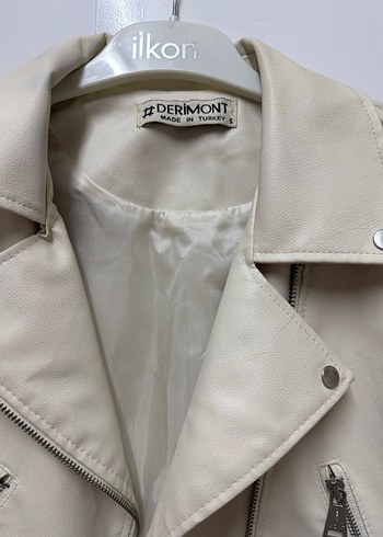 Bej Kadın Deri Biker Ceket - Görsel 2