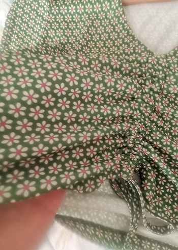 V yaka İp Detaylı Uzun Kol Crop Bluz - Görsel 4