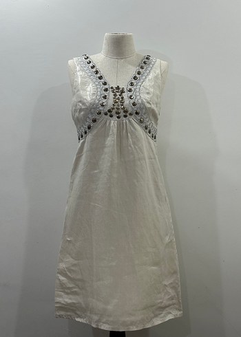 René Derhy İslemeli Vintage Derhy Keten Elbise