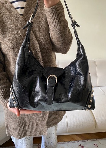 American Vintage Y2k Vintage City Bag 2000s Siyah Deri Omuz Cantasi