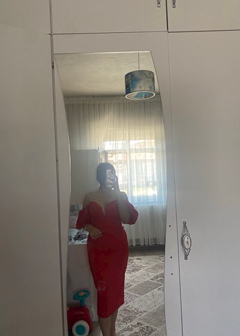 Kırmızı Straplez Midi Pamuklu Elbise
