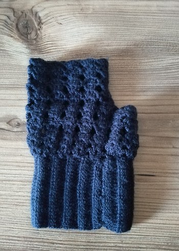 Lacivert Örgü Parmaksız Kadın Eldiveni el örgüsü - Görsel 2