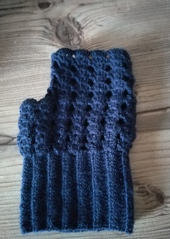 Lacivert Örgü Parmaksız Kadın Eldiveni el örgüsü - Görsel 3