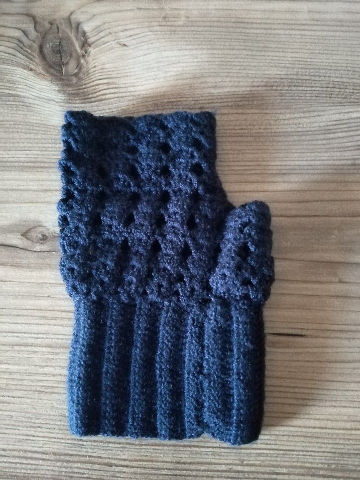 Lacivert Örgü Parmaksız Kadın Eldiveni el örgüsü - Görsel 2