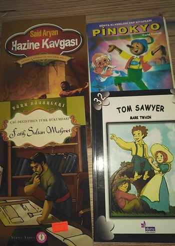 4 Çocuk Kitabı Seti: Hazine, Pinokyo, Tom Sawyer