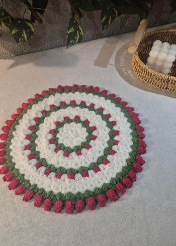 Kırmızı güllü el yapımı yuvarlak örgü banyo lifi yumuşak - Görsel 2