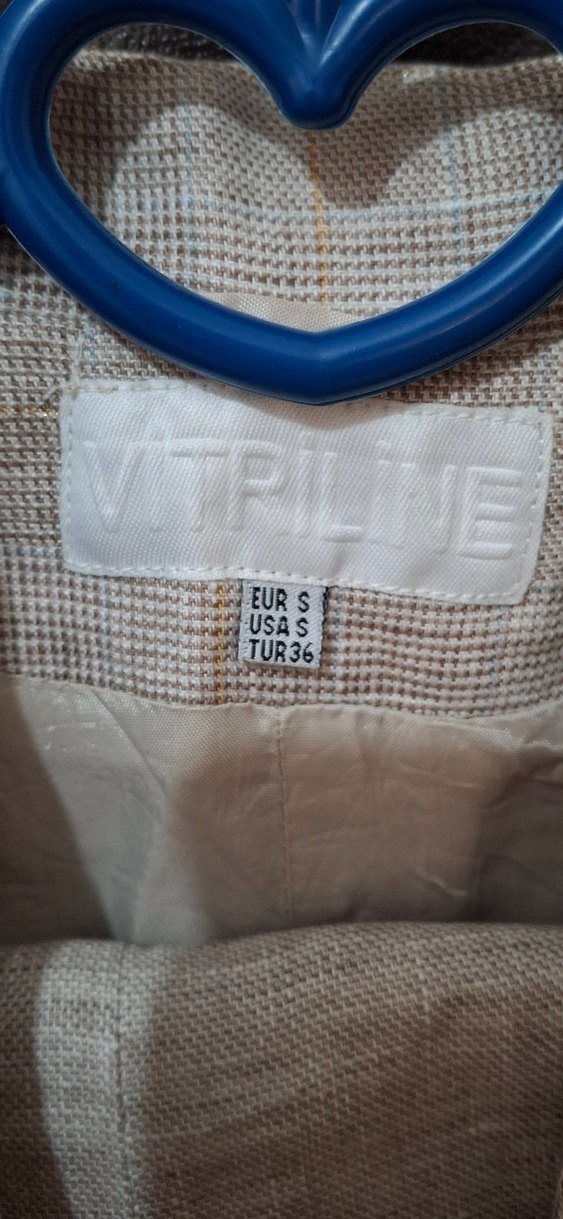 Bej Keten Mini Kadın Blazer Ceket pantolon - Görsel 2