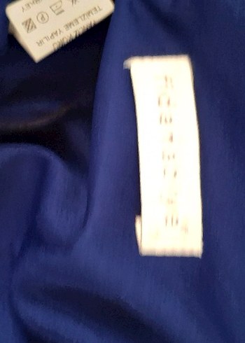 Mavi V Yakalı Boncuk İşlemeli Midi Elbise - Görsel 3