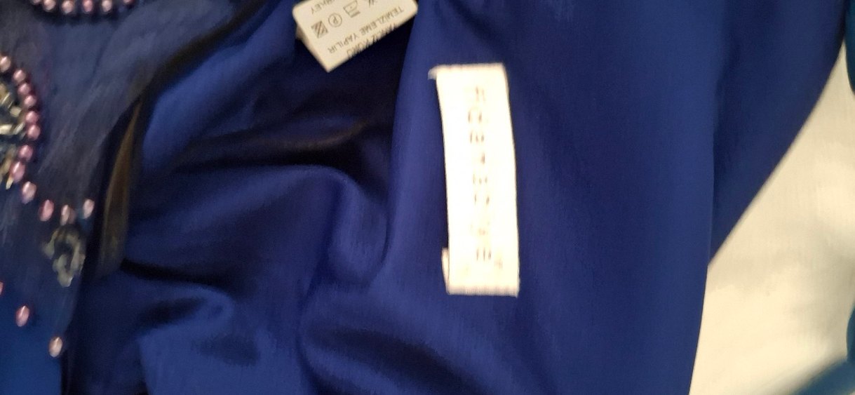 Mavi V Yakalı Boncuk İşlemeli Midi Elbise - Görsel 3