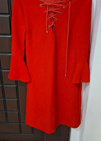 Kırmızı Uzun Kollu Midi Triko Elbise - Görsel 2