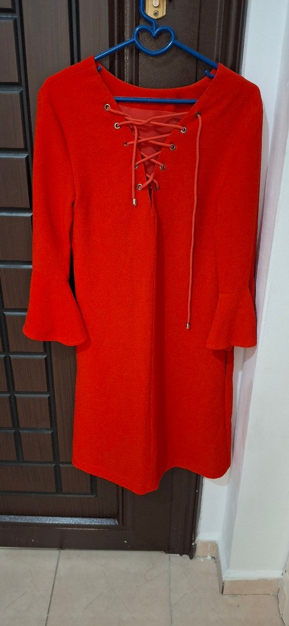 Kırmızı Uzun Kollu Midi Triko Elbise - Görsel 2