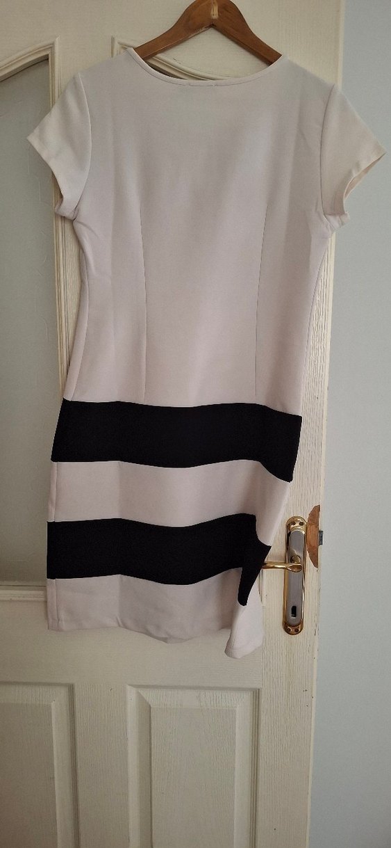 Krem siyah çizğili Midi Casual Elbise - Görsel 2