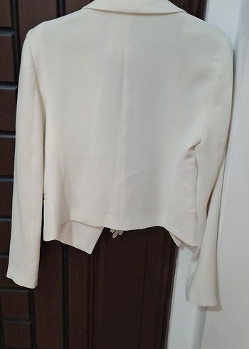 Düğmeli Beyaz Kadın Blazer Ceket - Görsel 2