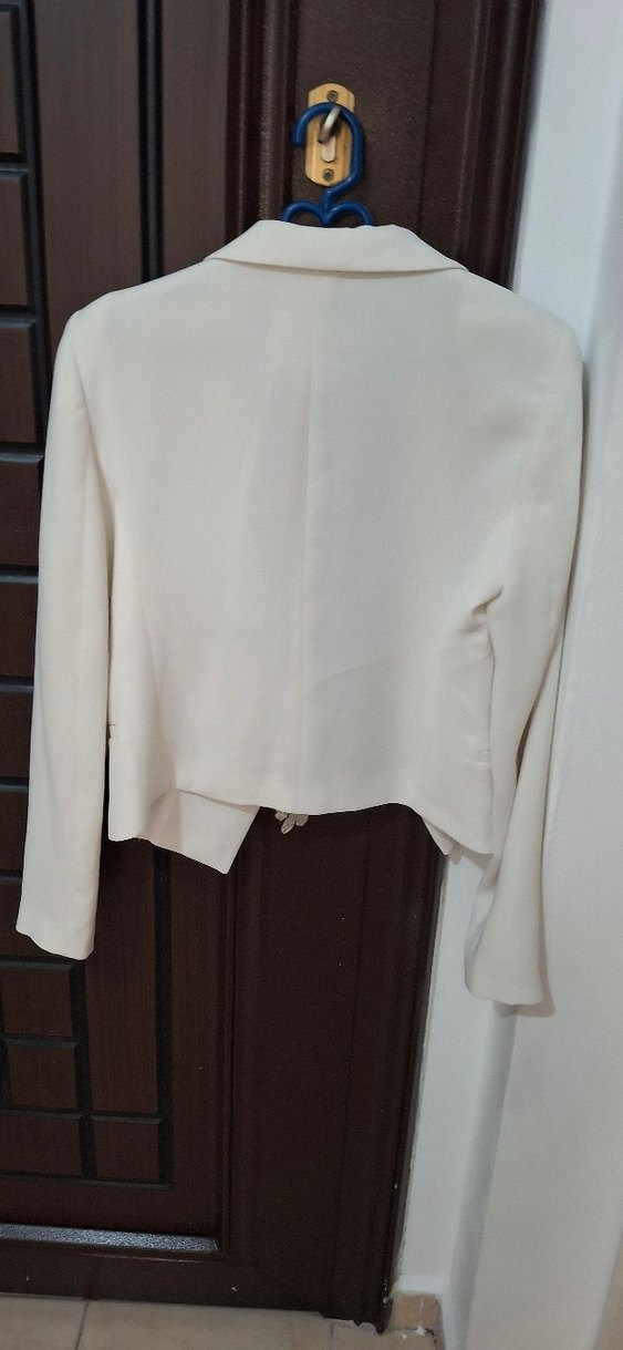 Düğmeli Beyaz Kadın Blazer Ceket - Görsel 2