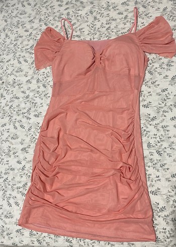 Drapeli Pembe Mini Elbise