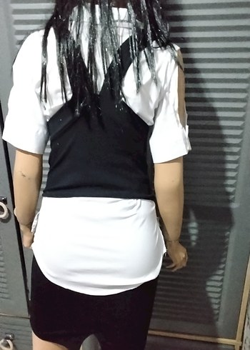 Kısa Kollu Siyah Mini Ofis Elbisesi - Görsel 2