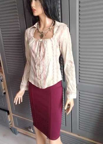 Bordo Midi Kalem Etek - Görsel 2