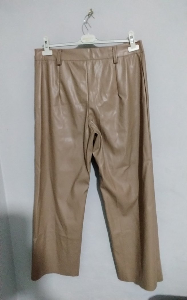 Bej Deri Kadın Pantolon Midi Boy - Görsel 2