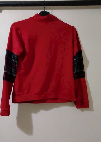 Düğmeli Kırmızı Ekose Detaylı Sweatshirt - Görsel 2