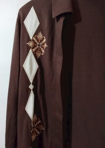 Düğmeli Bohem Nakışlı Kahverengi Kadın Hırka - Görsel 3