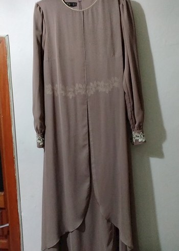 Nakış Detaylı Uzun Bej Kadın Elbise - Görsel 2