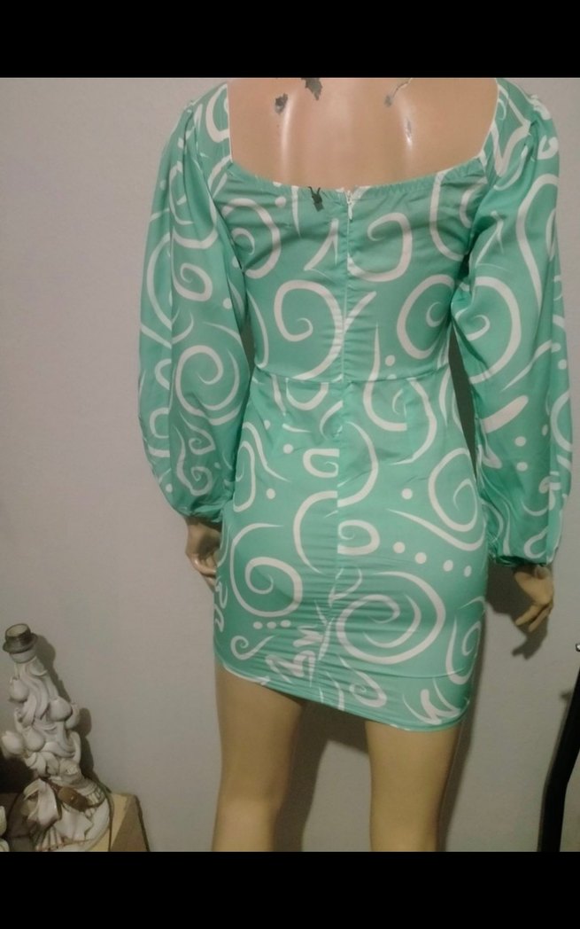 Turkuaz V Yakalı Drapeli Mini Elbise - Görsel 3