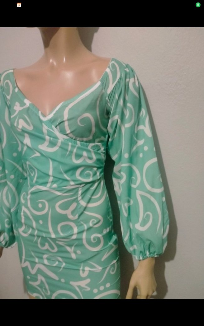 Turkuaz V Yakalı Drapeli Mini Elbise - Görsel 2