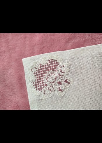 Nakışlı Beyaz Vintage masa örtüsü takımı - Görsel 5