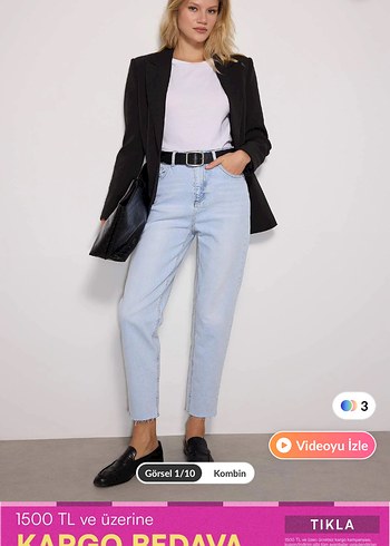 Trendyol yüksek bel mor jean
