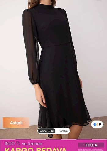 Trendyol & Milla Siyah uzun tül kollu elbise