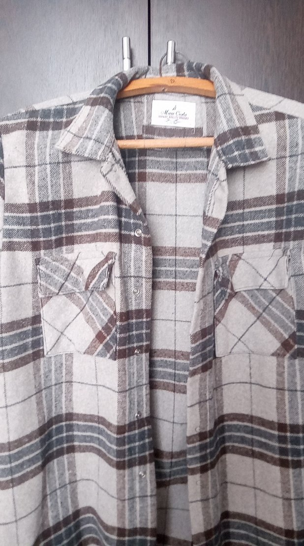 Gri Ekoseli Çıt Çıtlı Kadın Gömlek - Görsel 2