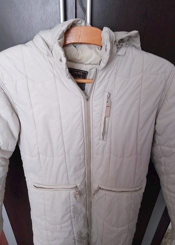 Uzun Fermuarlı Beyaz Kadın Kışlık Mont - Görsel 3