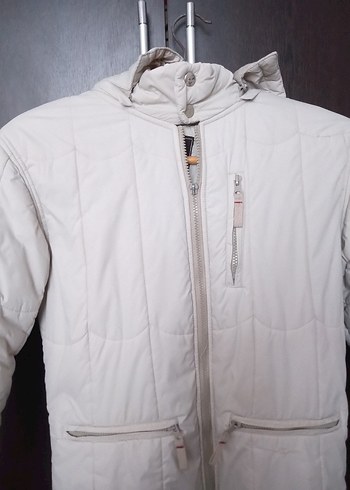 Uzun Fermuarlı Beyaz Kadın Kışlık Mont - Görsel 2