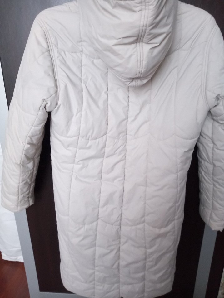 Uzun Fermuarlı Beyaz Kadın Kışlık Mont - Görsel 5