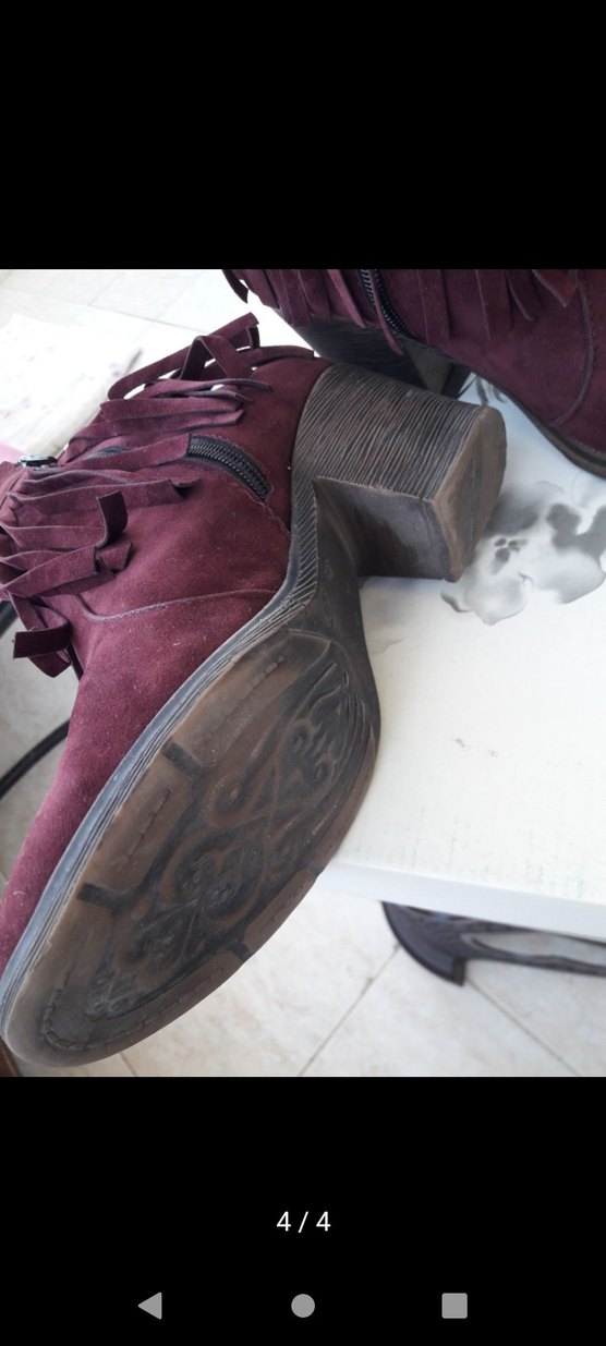 Bordo Süet Püsküllü Dolgu Topuk Kadın Bot - Görsel 4