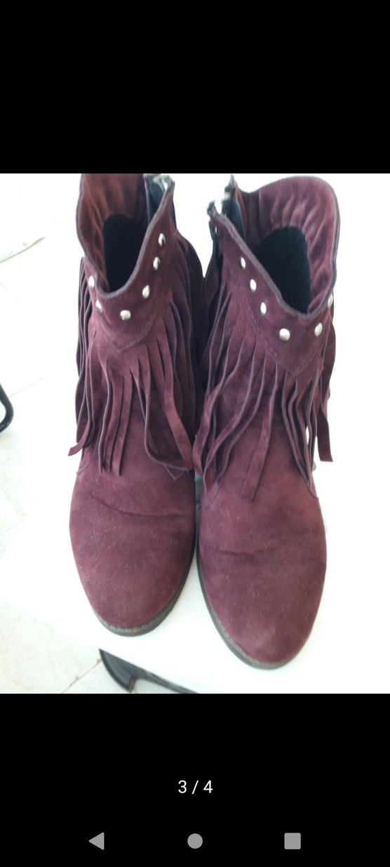 Bordo Süet Püsküllü Dolgu Topuk Kadın Bot - Görsel 3