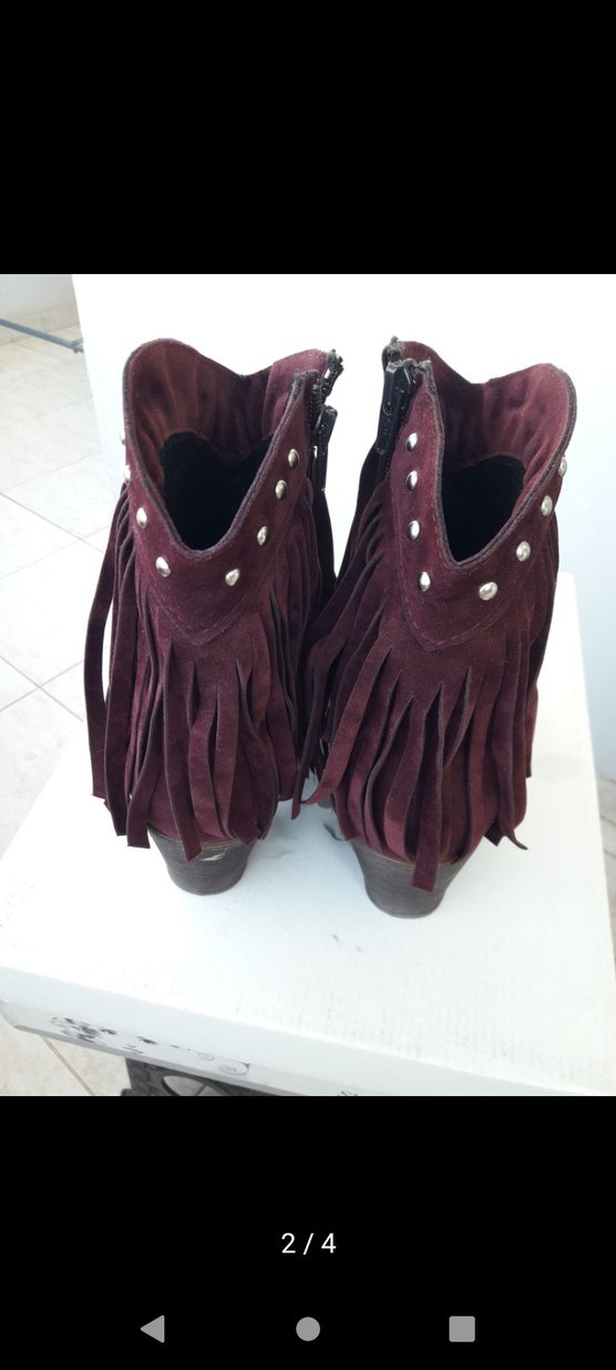 Bordo Süet Püsküllü Dolgu Topuk Kadın Bot - Görsel 2