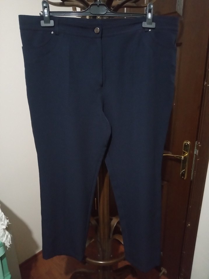 Kadın Lacivert Kemerli Normal Boy Kumaş Pantolon - Görsel 3