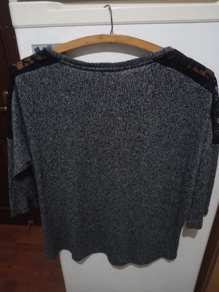 Gri Kadın Triko Salaş Kazak - Görsel 4