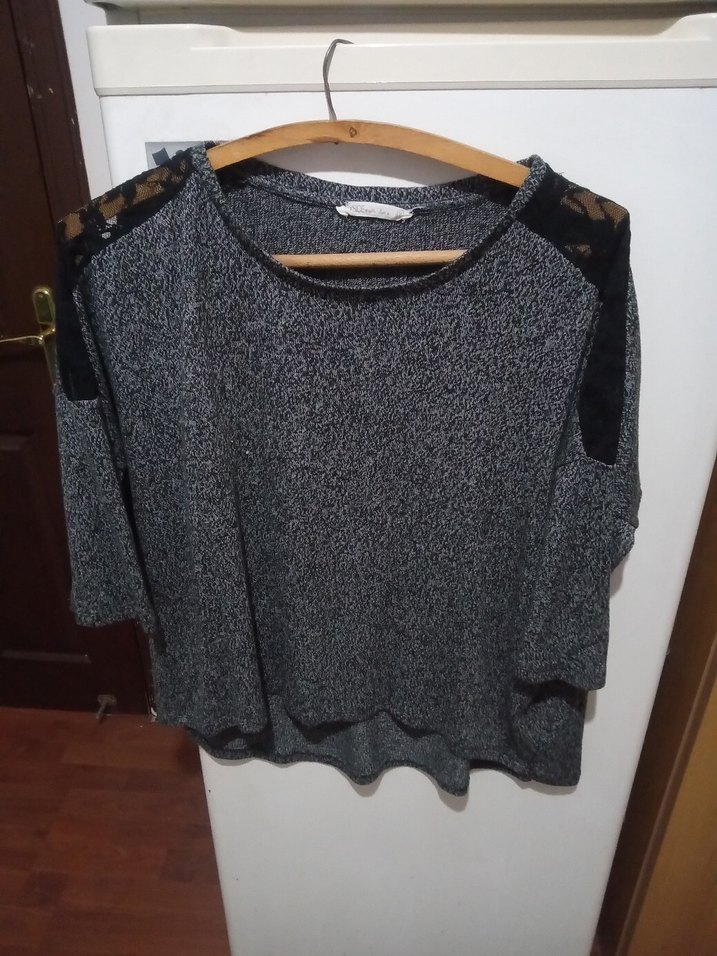 Gri Kadın Triko Salaş Kazak - Görsel 2