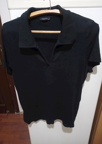 Siyah Kadın Kısa Kollu Polo Yaka bluz - Görsel 2