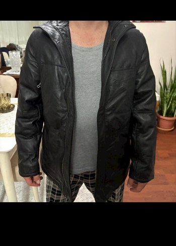 Erkek Siyah Deri Fermuarlı Ceket - Görsel 4