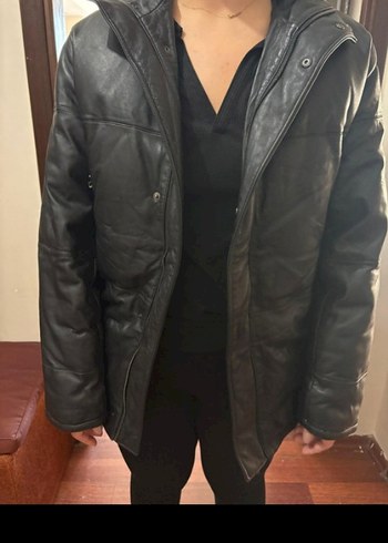 Erkek Siyah Deri Fermuarlı Ceket - Görsel 2
